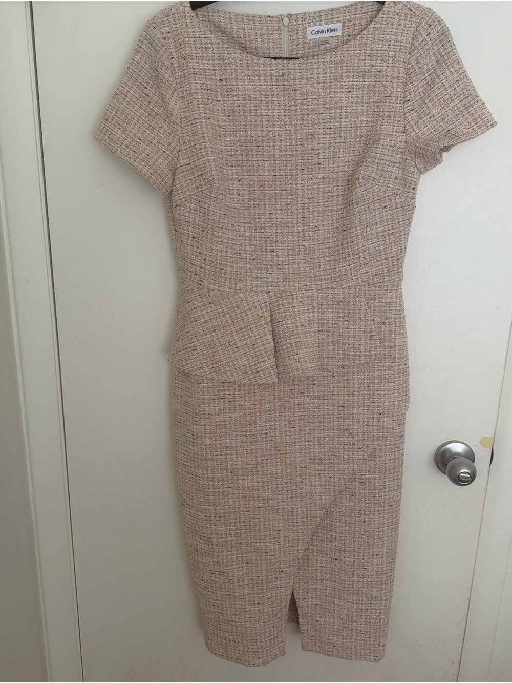 Calvin Klein Ivory Bouclé Tweed dress with Pastel Specks